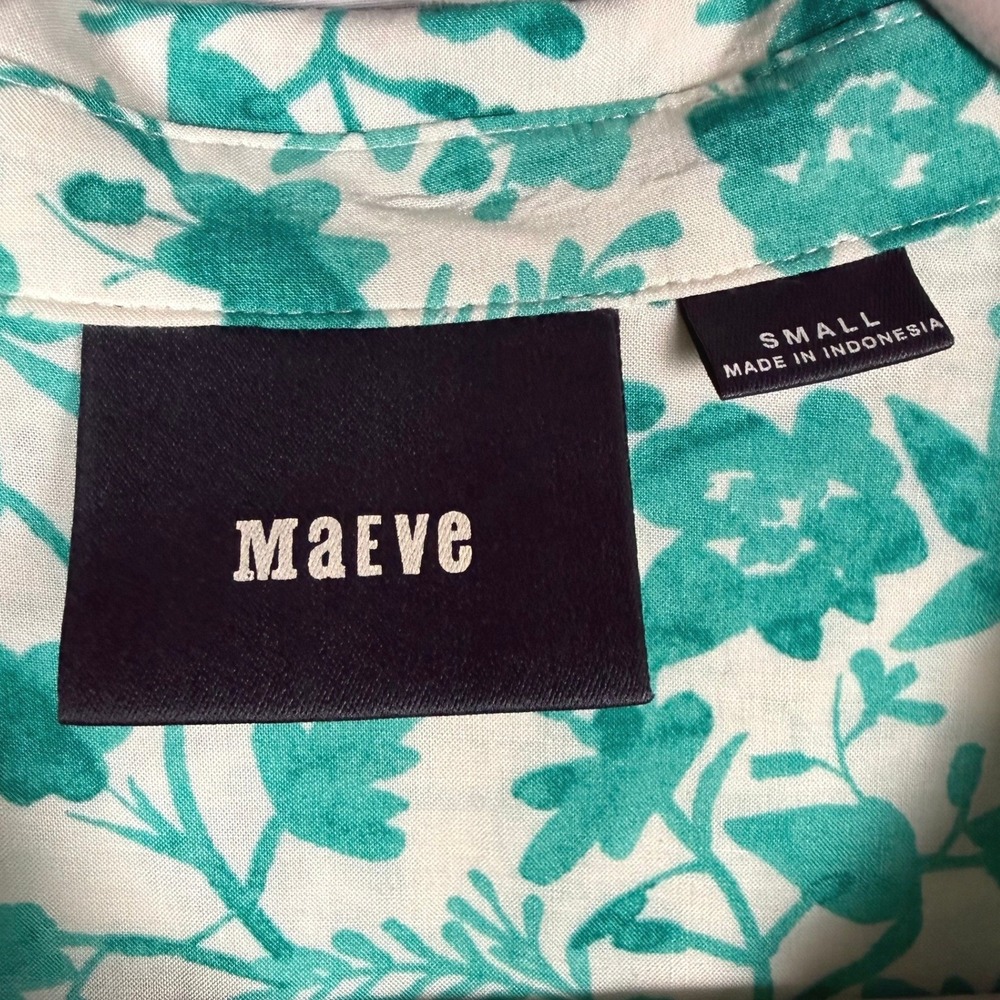Anthropologie Maeve "Islet" Teal Green Pintuck Floral Button Down Blouse Small - Picture 3 of 8
